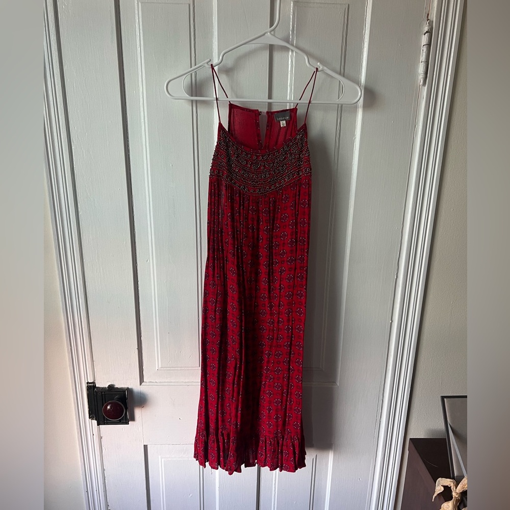 Beaded Red Midi Dress